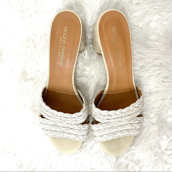 Andre Assous Ivory Cadyn Slip On Sandals block heel raffia jute open toe slides - Picture 3 of 10